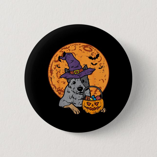 Heeler Witch Hat Moon Jack O Lantern Halloween 2 Inch Round Button (Front)