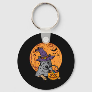 Heeler Witch Hat Moon Jack O Lantern Halloween Keychain