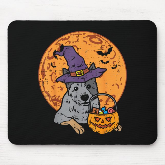 Heeler Witch Hat Moon Jack O Lantern Halloween Mouse Pad (Front)