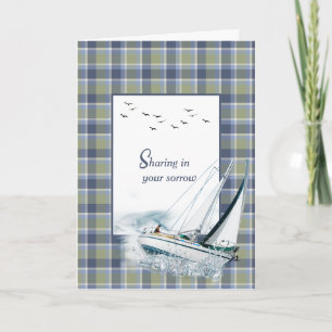 Heeling Sailboat On Plaid Sympathy Card
