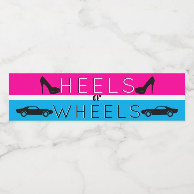 Heels or Wheels{Car} Black|Pink|Blue Gender Reveal Water Bottle Label (Single Label)