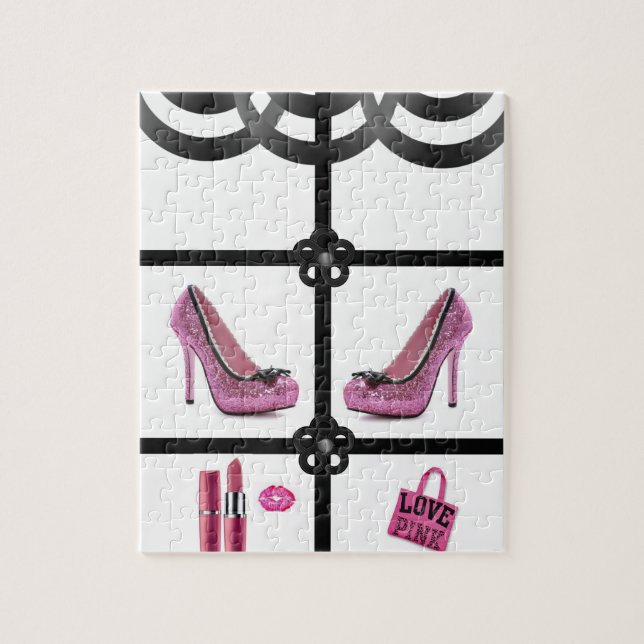 heels pink white black jigsaw puzzle (Vertical)