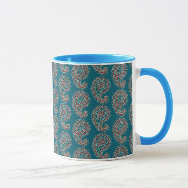 Heffalump Red Blue Beige Paisley Ringer Coffee Mug (Right)