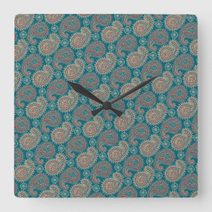 Heffalums Rouge Bleu Beige Paisley Horloge murale