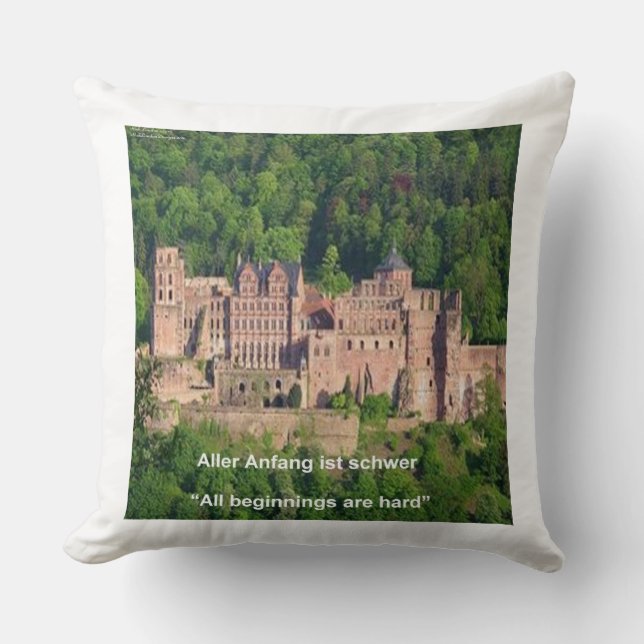 Heidelberg Castle & German Saying Cotton Pillow (Front)