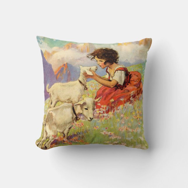 “Heidi and Her Goats” by Jessie Willcox Smith Throw Pillow (Front)