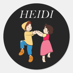 Heidi And Peter Dancing Cartoon Tv Series With Log Classic Round Sticker