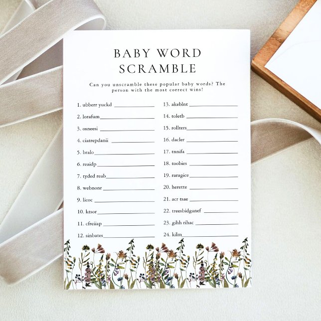 HEIDI Boho Wildflower Baby Word Scramble Game Invitation (Creator Uploaded)