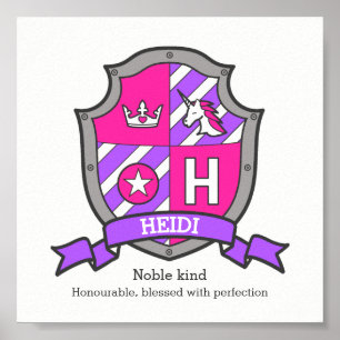 Heidi nom signifiant lettre de licorne H affiche