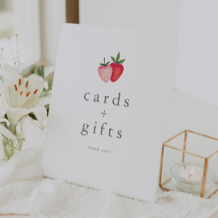 HEIDI Pink Strawberry Girl Baby Shower Cards Gifts Pedestal Sign
