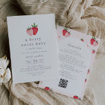 HEIDI QR Berry Sweet Strawberry Girl Baby Shower Invitation<br><div class="desc">This QR berry sweet strawberry girl baby shower invitation from the Heidi Collection is perfect for a spring or summer baby shower. The unique boho design features cute picnic strawberries in red, pink and white. Personalize the back with a gender announcement, books for baby, diaper raffle, registry QR code, and/or...</div>