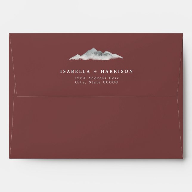 HEIDI Rustic Burgundy Mountain Wedding Invitation Envelope (Back (Top Flap))