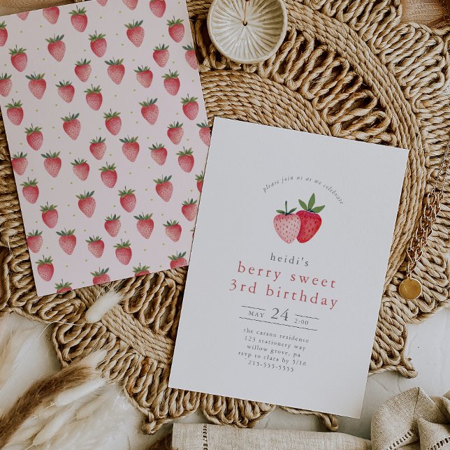 HEIDI Summer Strawberry Berry Sweet 3rd Birthday Invitation (HEIDI Summer Strawberry Berry Sweet 3rd Birthday Invitation)