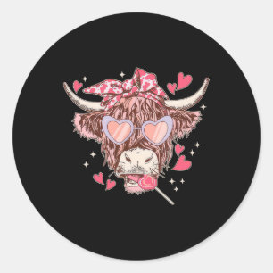 Heifer Cow Western Sungles Funny Heart Happy Vlent Classic Round Sticker