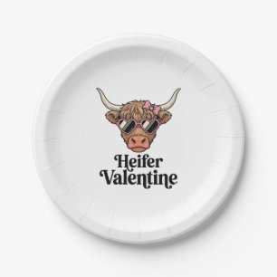 Heifer Valentine Highland Cow Vintage Design_1 Paper Plate