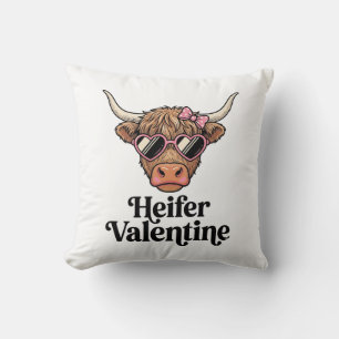 Heifer Valentine Highland Cow Vintage Design_1 Throw Pillow