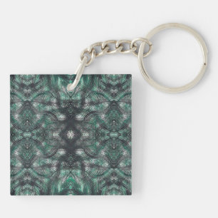 Heights Dark Green Abstract Watercolor Art Keychain