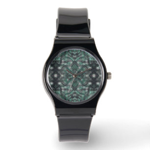 Heights Dark Green Abstract Watercolor Art Watch