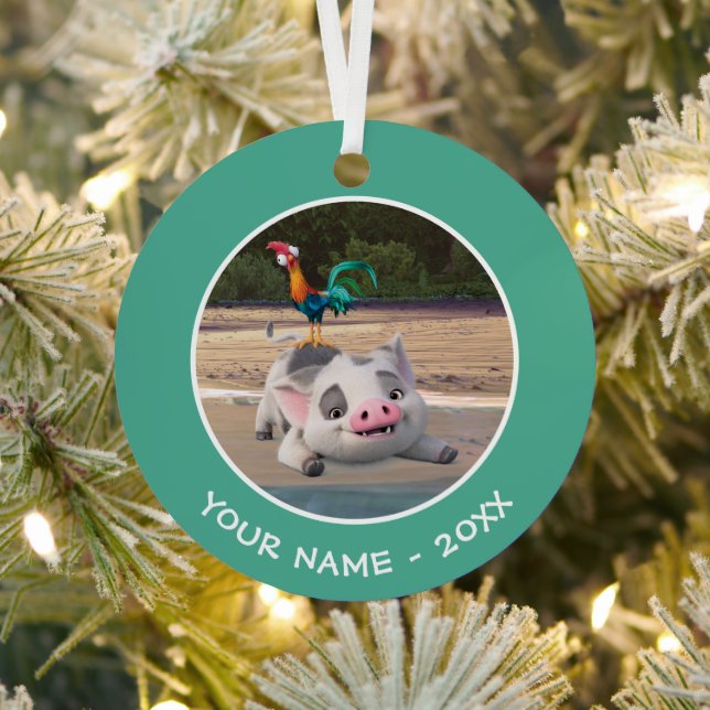 Heihei and Pua Playtime Metal Ornament (Insitu)