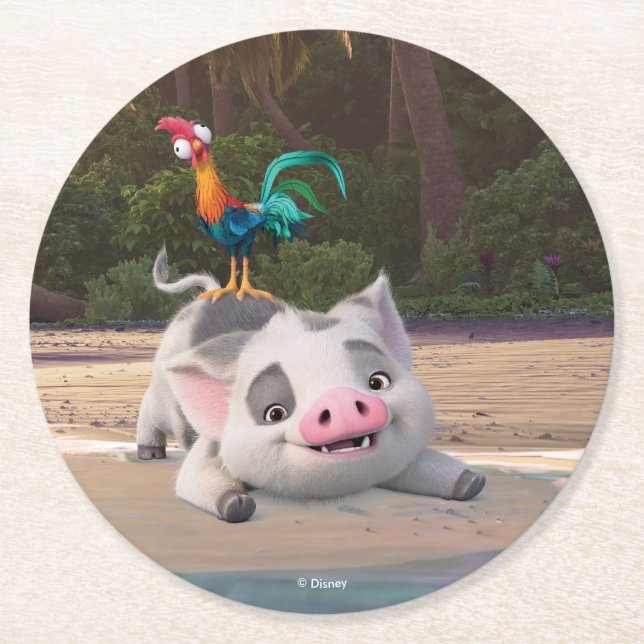 Heihei and Pua Playtime Round Paper Coaster (Front)
