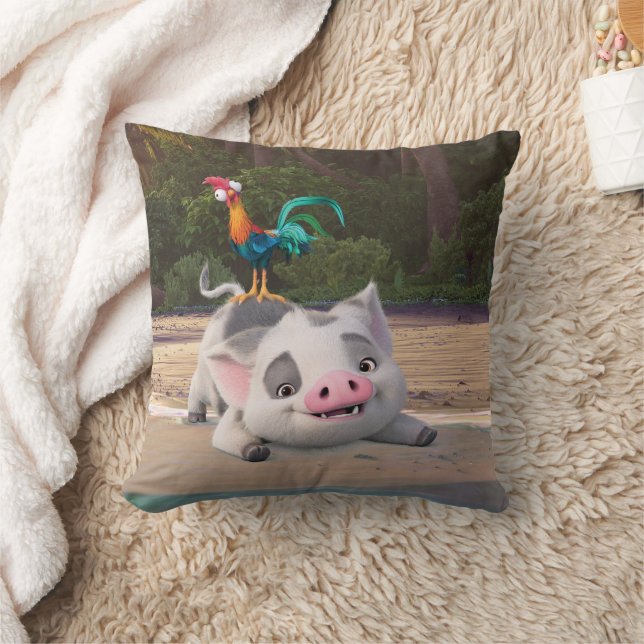 Heihei and Pua Playtime Throw Pillow (Blanket)