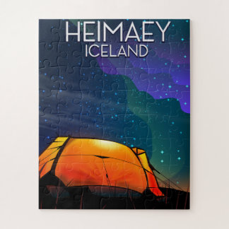 Heimaey, iceland, camping vacation poster. jigsaw puzzle