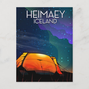 Heimaey, iceland, camping vacation poster. postcard