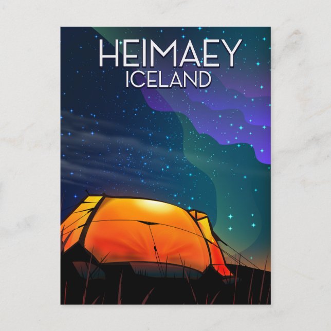 Heimaey, iceland, camping vacation poster. postcard (Front)