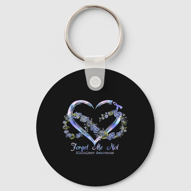 Heimer Awareness Forget Me Not Infinity Heart  Keychain (Front)