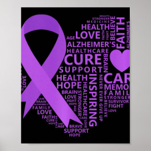Heimer Awareness Heart Purple Ribbon Poster