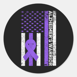 Heimer Warrior Usa Flag Heimers Awareness Purple  Classic Round Sticker