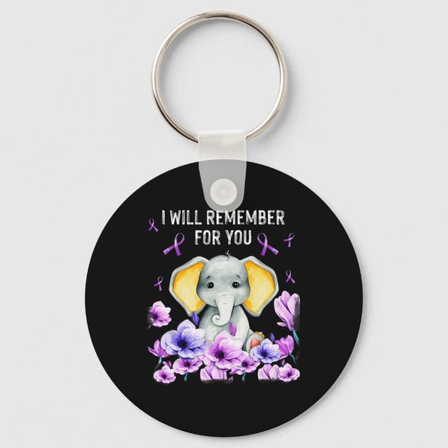 Heimerheimer Awareness Cute Elephant I Will Rememb Keychain (Front)