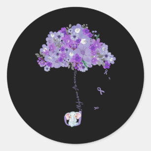 Heimerheimer Awareness Purple Ribbon Elephant Flor Classic Round Sticker