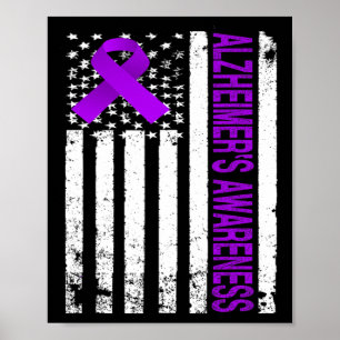 Heimerheimer Awareness - Usa Flag Purple Ribbon Poster