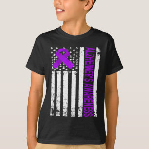 Heimerheimer Awareness - Usa Flag Purple Ribbon T-Shirt