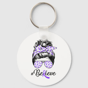 Heimerheimer's Awareness Messy Bun Warrior Believe Keychain