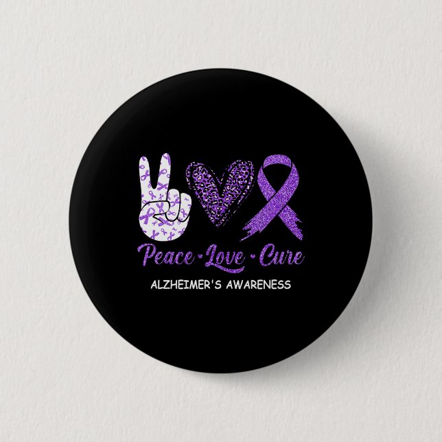 Heimerheimer's Awareness Peace Love Cure Leopard  2 Inch Round Button (Front)