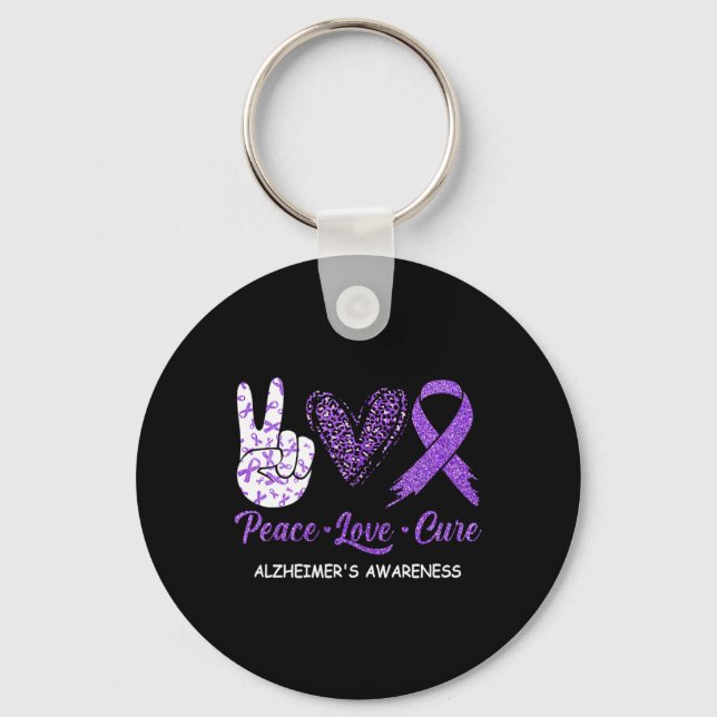 Heimerheimer's Awareness Peace Love Cure Leopard  Keychain (Front)