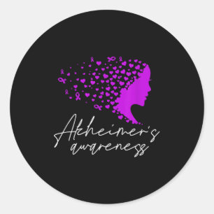 Heimers Awareness Dementia Purple Ribbon Hearts Classic Round Sticker