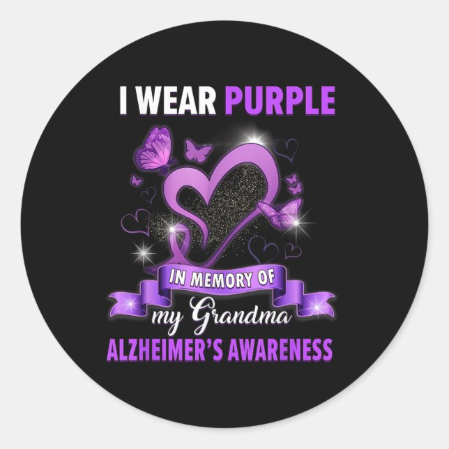 Heimers Awareness I Wear Purple In Memory Of My Gr Classic Round Sticker (Front)