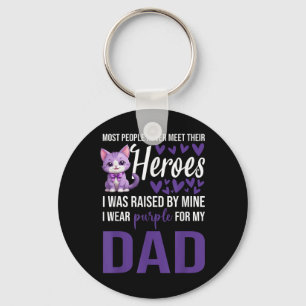 Heimers Awareness Shirt Cat Purple Ribbon Dad Heim Keychain