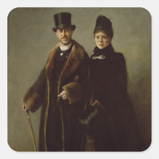 Heinrich Schliemann  and his Wife Square Sticker (Front)