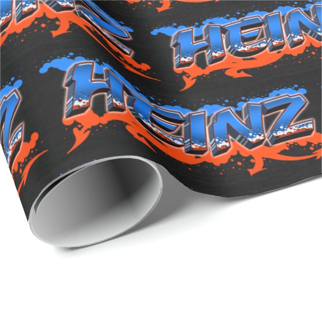 Heinz First Name Graffiti blue orange Wrapping Paper (Roll Corner)