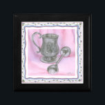 Heirloom Cup & Rattle on Purple Background Gift Box<br><div class="desc">An heriloom cup sits next to a baby rattle in this work by Tara Friel. A figure of a teddy bear is carved into the end of the rattle,  and intricate floral patterns are adorn the sides of the cup. A great piece,  put this on your wall today!</div>