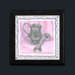 Heirloom Cup & Rattle on Purple Background Gift Box<br><div class="desc">An heriloom cup sits next to a baby rattle in this work by Tara Friel. A figure of a teddy bear is carved into the end of the rattle,  and intricate floral patterns are adorn the sides of the cup. A great piece,  put this on your wall today!</div>