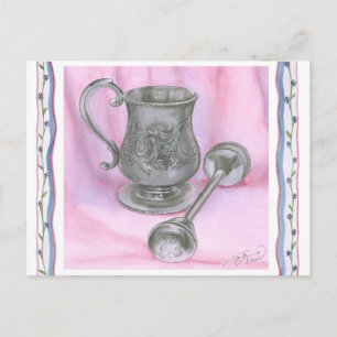Heirloom Cup & Rattle on Purple Background Postcard