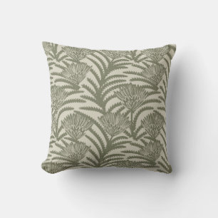 Heirloom floral block in sage green throw pillow