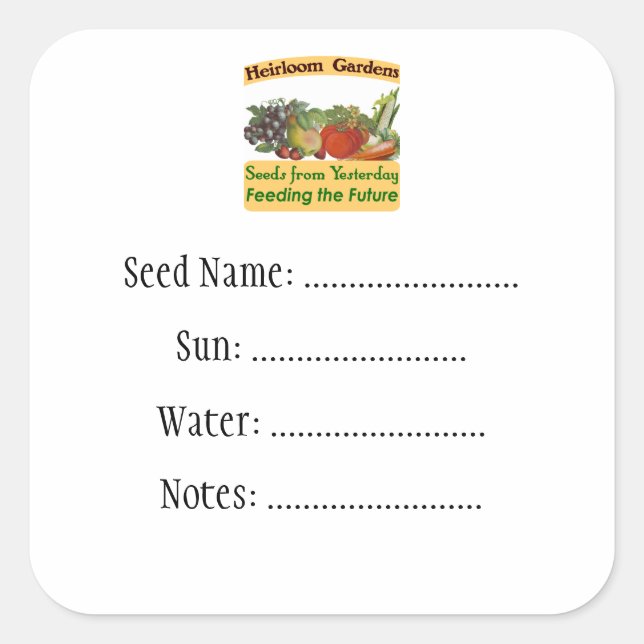 Heirloom Gardens Custom Seed Packet Étiquettes (Devant)