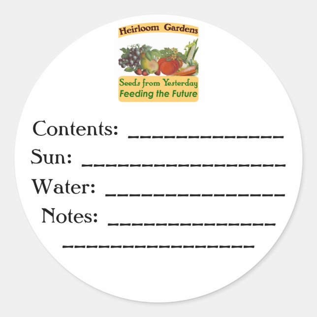 Heirloom Gardens Custom Seed Packet Labels (Front)