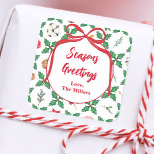 Heirloom Holly Personalized Seasons Greetings Square Sticker
